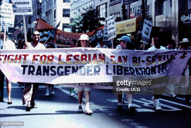 Fight for LGBTQA+ rights Banner at Gay Pride Parade, New York City.