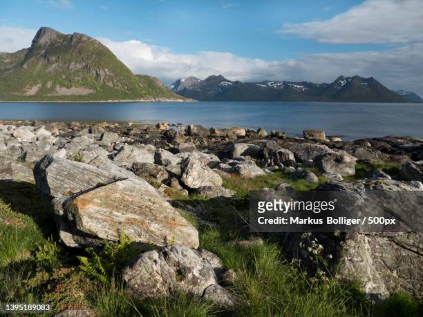 scenic view of sea against sky,senja,troms og finnmark,norway - felsenküste stock pictures, royalty-free photos & images