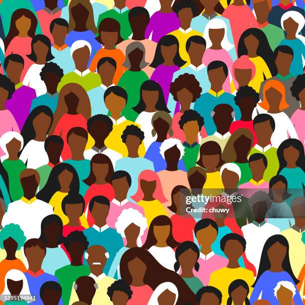 bildbanksillustrationer, clip art samt tecknat material och ikoner med crowd of black people seamless pattern - afroamerikanskt ursprung