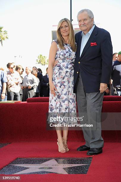 Actress Jennifer Aniston who was honored with a star the the Hollywood Walk Of Fame with her father John Aniston on February 22, 2012 in Hollywood,...