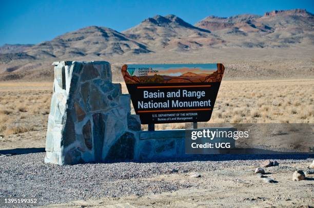 North America, USA, Nevada, Caliente, Basin and Range National Monument, Monument Identification Sign.