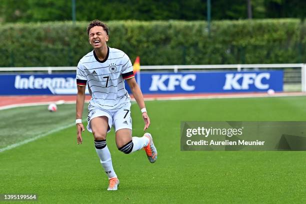 Eric Emanuel Da Silva Moreira of Germany reacts during the international friendly match between France U16 and Germany U16 at INF Clairefontaine on...
