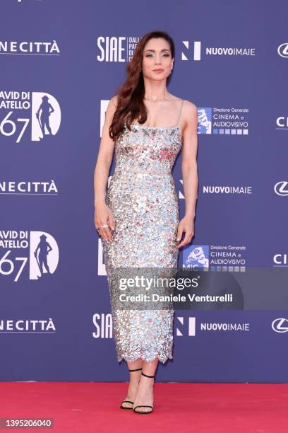 Cristiana Dell'Anna attends the 67th David Di Donatello red carpet on May 03, 2022 in Rome, Italy.