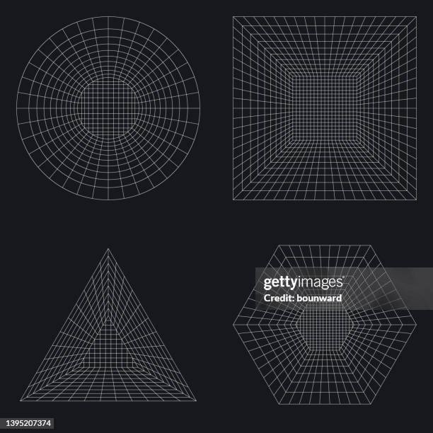 stockillustraties, clipart, cartoons en iconen met grid circle square triangle hexagon figures editable stroke - 3d wireframe