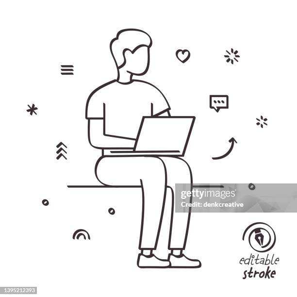 playful line illustration for virtualization of workplaces - virtual convention stock illustrations