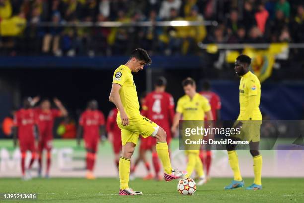 Gerard Moreno of Villarreal CF looks dejected after Luis Diaz of Liverpool scored their sides second goal during the UEFA Champions League Semi Final...