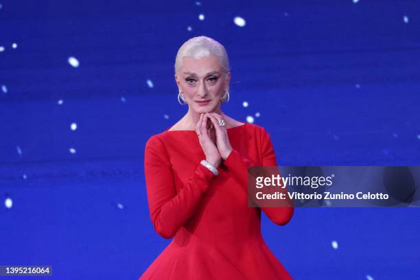 Drusilla Foer is seen on stage during the 67th David Di Donatello show on May 03, 2022 in Rome, Italy.