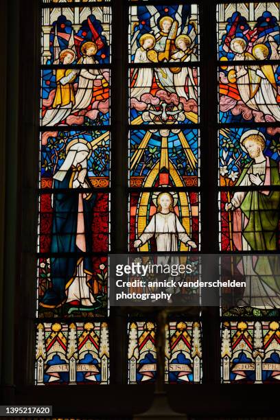 stained glass window in church - stained glass angel stock pictures, royalty-free photos & images