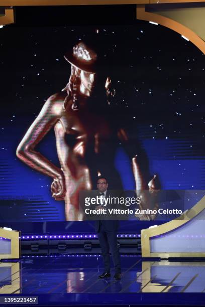 Carlo Conti is seen on stage during the 67th David Di Donatello show on May 03, 2022 in Rome, Italy.