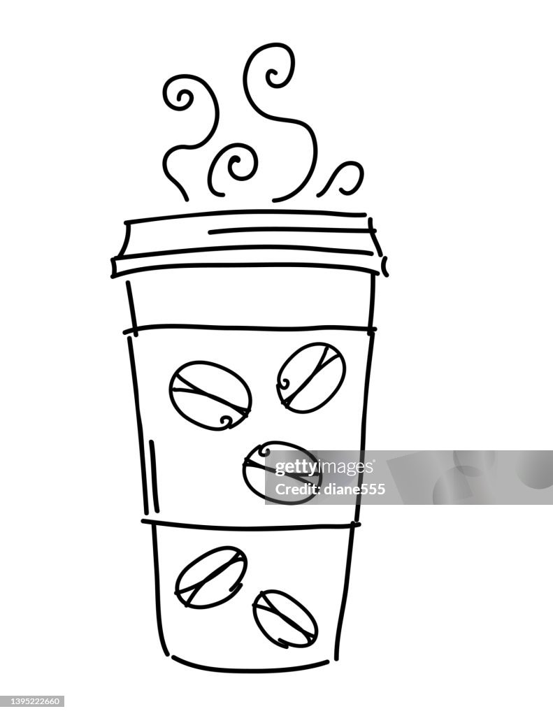 Cute Black And White Travel Coffee Cup Doodle High-Res Vector Graphic -  Getty Images