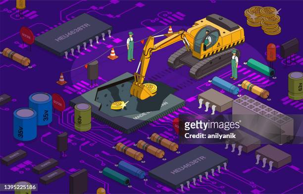 stockillustraties, clipart, cartoons en iconen met bitcoin mining concept - mining natural resources