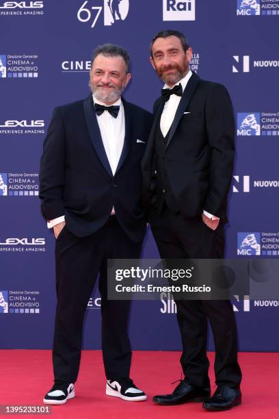 Marco and Antonio Manetti attend the 67th David Di Donatello red carpet on May 03, 2022 in Rome, Italy.