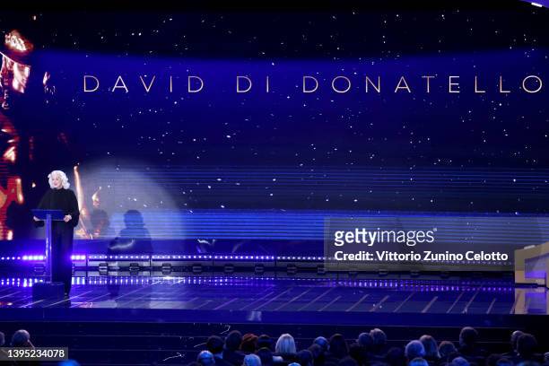 Drusilla Foer is seen on stage during the 67th David Di Donatello show on May 03, 2022 in Rome, Italy.