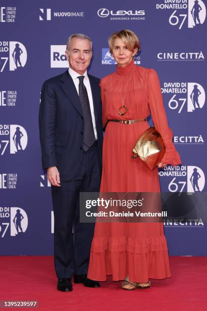 Giampaolo Letta and Rossana Ridolfi attend the 67th David Di Donatello red carpet on May 03, 2022 in Rome, Italy.
