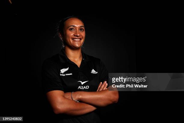 Black Ferns captain Ruahei Demant poses for a portrait during the Black Ferns squad naming for the 2022 June Series at the All Blacks Experience on...