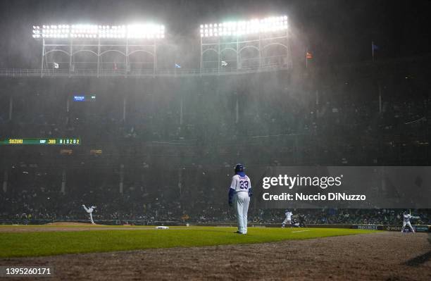 Seiya Suzuki of the Chicago Cubs strikes out during the fifth inning of a game against the Chicago White Sox at Wrigley Field on May 03, 2022 in...