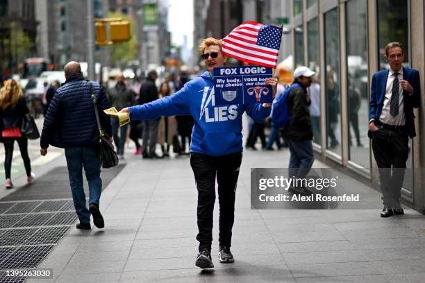 Protesters rally in support of abortion rights and against Fox News outside Fox News Headquarters at the News Corporation building on May 03, 2022 in...