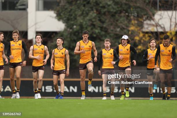 General viewduring a Hawthorn Hawks AFL training session at Waverley Park on May 04, 2022 in Melbourne, Australia.