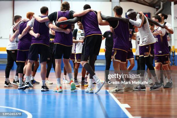 The Kings sing happy birthday to Jaylen Adams of the Kings during a training session before a Sydney Kings NBL media opportunity at Auburn Basketball...