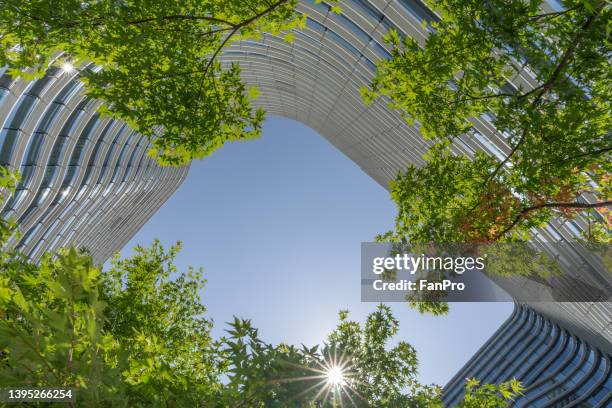 modern eco city in spring - sustainable building stock pictures, royalty-free photos & images
