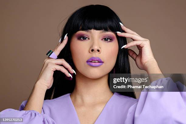 beauty portrait - purple eyeshadow stock pictures, royalty-free photos & images