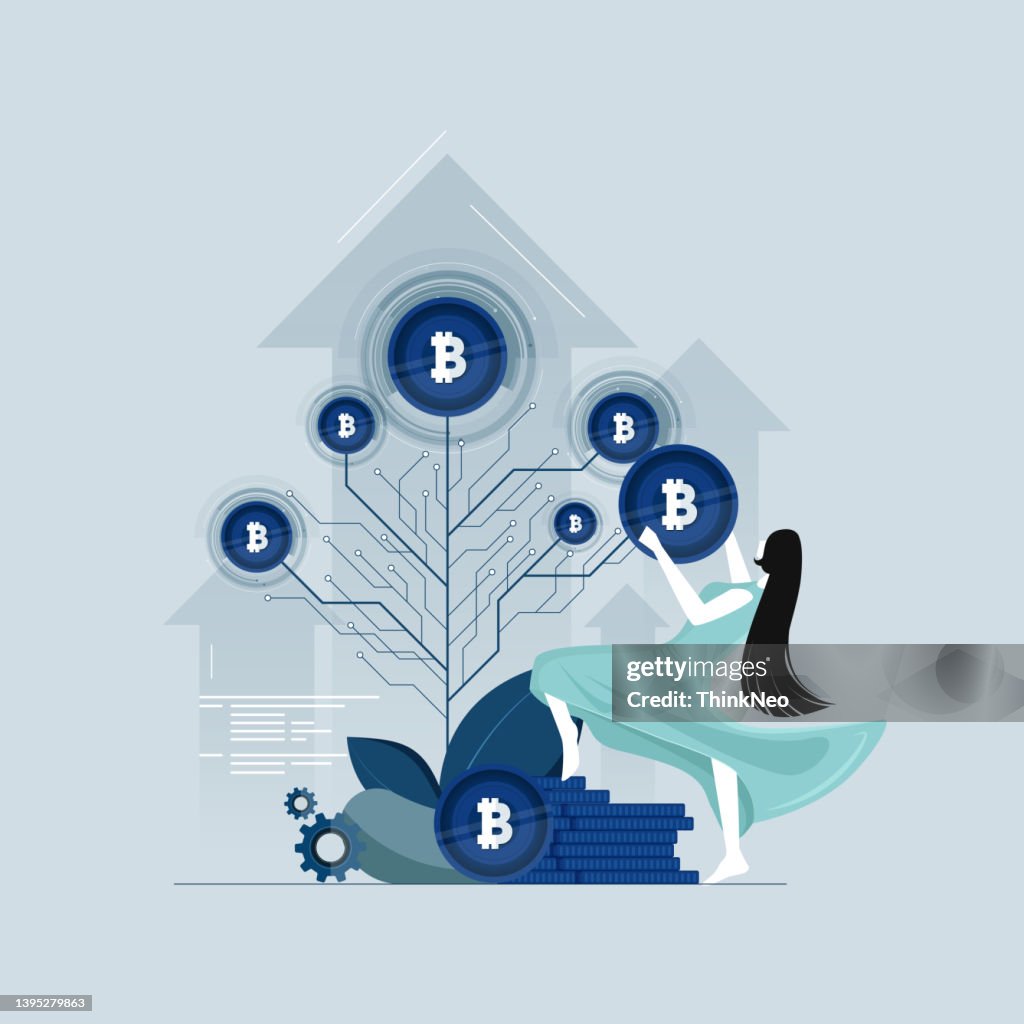 Futuristischer digitaler Baum mit Binärcode und digitaler Währung