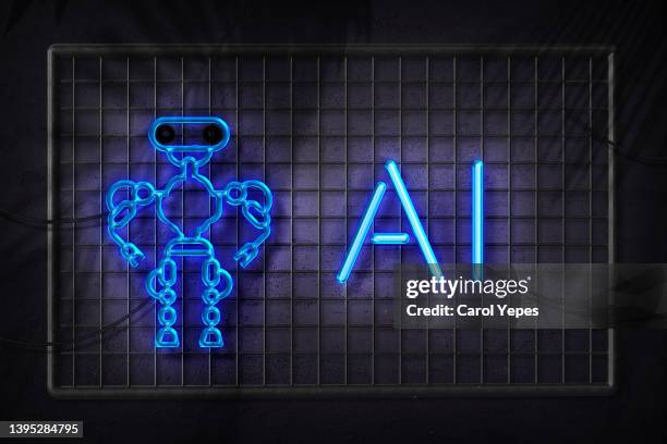 artificial intelligence - chatbot concept in neon style - questions answered stock pictures, royalty-free photos & images