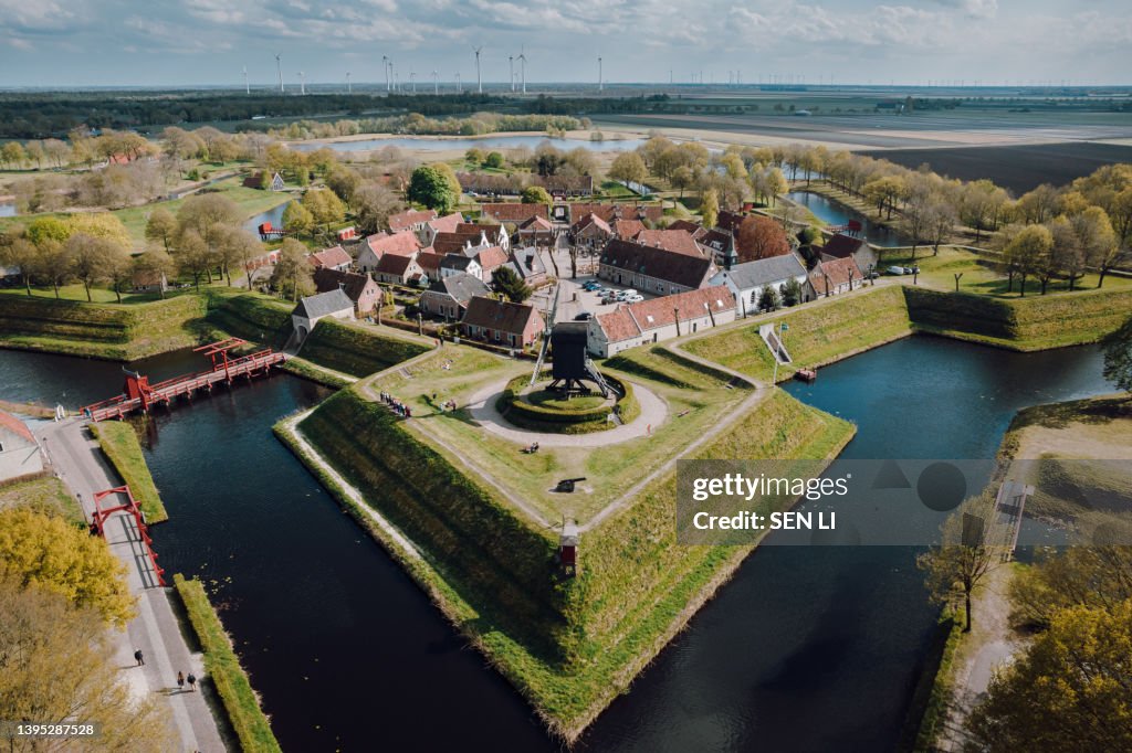 Aerial view of Bourtange Fort in the Netherlands