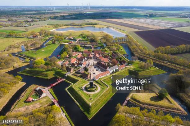 aerial view of bourtange fort in the netherlands - groningen city stock-fotos und bilder