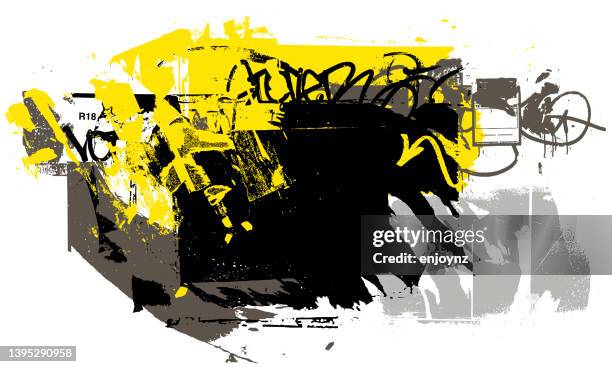 gelber schwarzer grunge-graffiti-vektor - streetart stock-grafiken, -clipart, -cartoons und -symbole