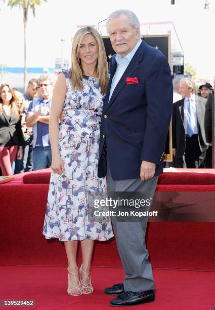 Actress Jennifer Aniston and her dad John Aniston pose at Jennifer Aniston Honored With Star On The Hollywood Walk Of Fame on February 22, 2012 in...