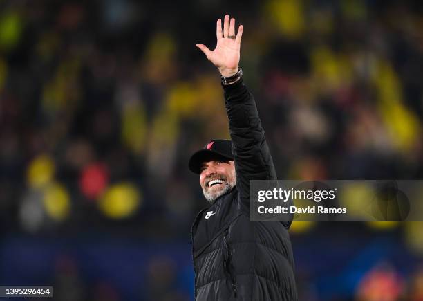 Juergen Klopp, Manager of Liverpool looks during the UEFA Champions League Semi Final Leg Two match between Villarreal and Liverpool at Estadio de la...