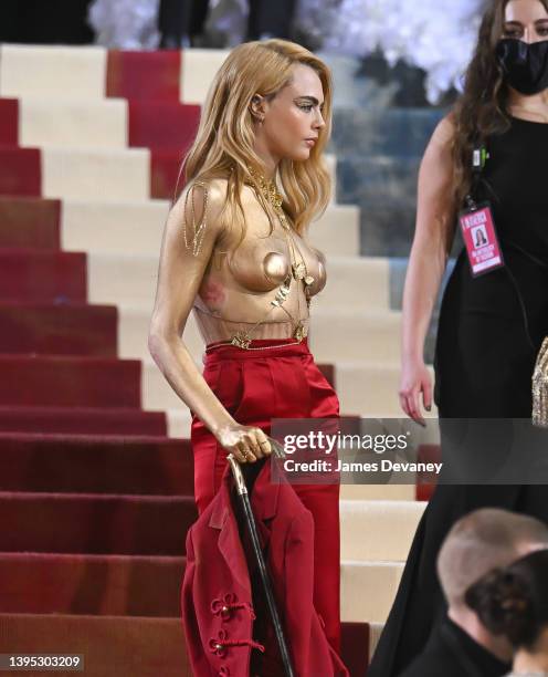 Cara Delevingne arrives to the 2022 Met Gala Celebrating "In America: An Anthology of Fashion" at Metropolitan Museum of Art on May 02, 2022 in New...