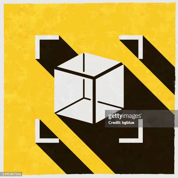 augmented reality. icon with long shadow on textured yellow background - camera lights background stock illustrations