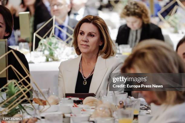 The former secretary general of the PP Maria Dolores de Cospedal at a breakfast briefing of El Debate, at the Four Seasons Hotel, on May 4 in Madrid,...