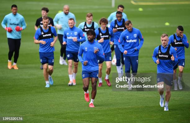 Aji Alese of West Ham United participates during the West Ham United training session at Rush Green on May 04, 2022 in Romford, England.