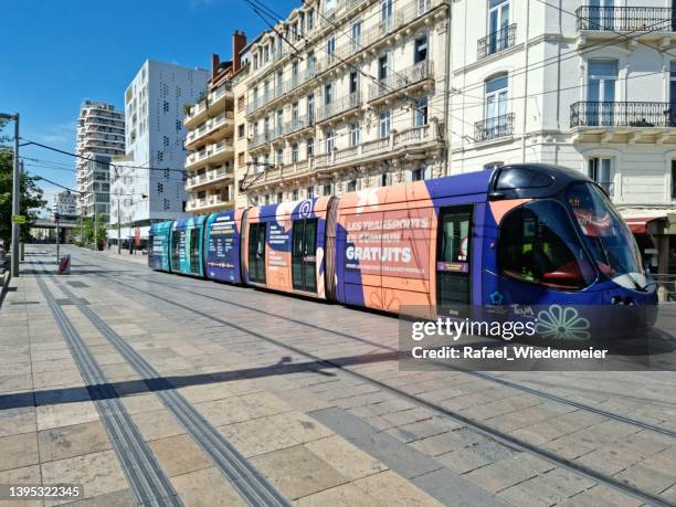 montpellier with tramm - montpellier stock pictures, royalty-free photos & images