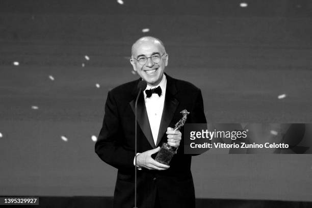 Giuseppe Tornatore with David di Donatello Best documentary is seen on stage during the 67th David Di Donatello show on May 03, 2022 in Rome, Italy.