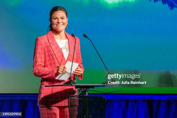 Swedish Crown Princess Victoria addresses the audience during her visit to at Lindholmen Science Park on May 04, 2022 in Gothenburg, Sweden.