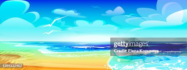 summer tropical seascape with surf and shadow from palm trees in cartoon style. creative vector illustration in eps format. - dips stock illustrations