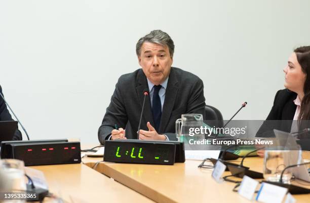 The former president of the Community of Madrid Ignacio Gonzalez at the municipal commission of inquiry into the alleged spying on the president of...