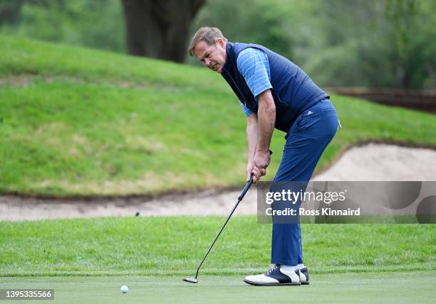 Entrepreneur Peter Jones putts on the 2nd green during the Pro Am ahead of the Betfred British Masters hosted by Danny Willett at The Belfry on May...