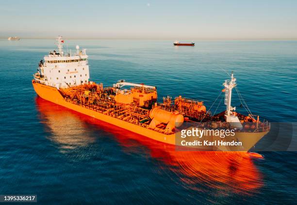 an aerial view of an oil tanker on the solent sea, uk - solent stock pictures, royalty-free photos & images