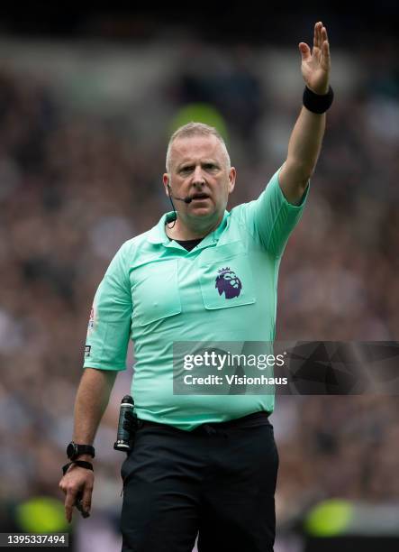 Referre Jonathan Moss during the Premier League match between Tottenham Hotspur and Leicester City at Tottenham Hotspur Stadium on May 1, 2022 in...