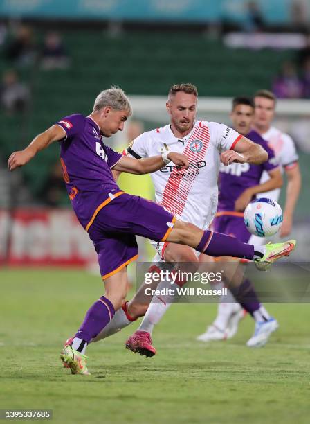 Giordano Colli of the Glory passes the ball during the A-League Mens match between Perth Glory and Melbourne City at HBF Park, on May 04 in Perth,...