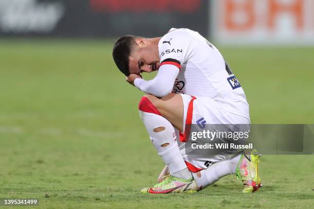 Marco Tilio of Melbourne City reacts after the teams lo during the A-League Mens match between Perth Glory and Melbourne City at HBF Park, on May 04...