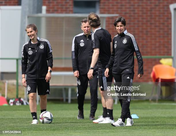 Bettina Wiegmann , Manager of Germany looks on prior to the International Friendly match between Hungary U15 Girls and Germany U15 Girls at Telki...