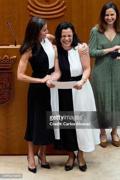 Queen Letizia of Spain and Inmaculada Vivas Teson attend the 'Reina Letizia 202' awards at the Asamblea de Extremadura on May 04, 2022 in Merida,...