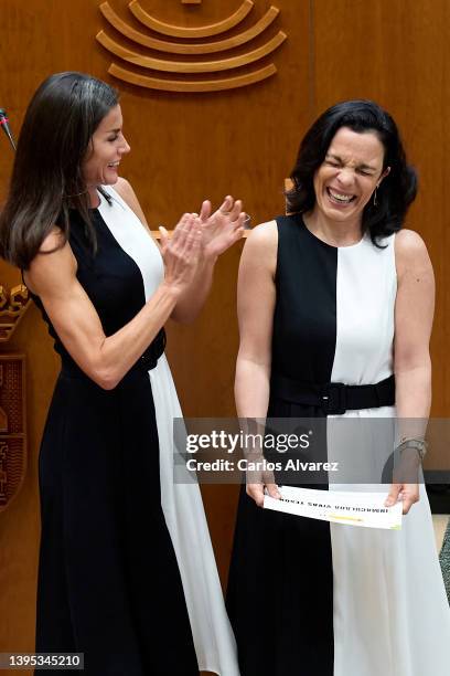 Queen Letizia of Spain and Inmaculada Vivas Teson attend the 'Reina Letizia 202' awards at the Asamblea de Extremadura on May 04, 2022 in Merida,...