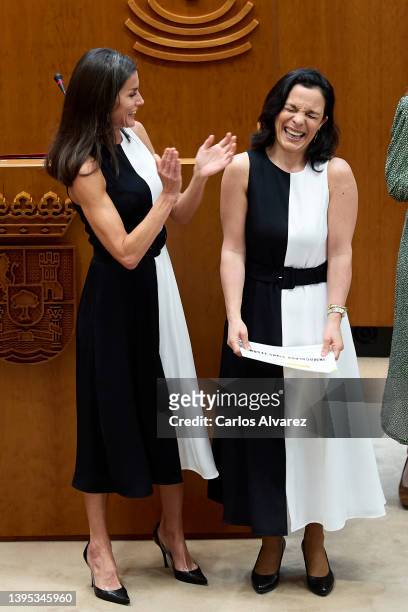 Queen Letizia of Spain and Inmaculada Vivas Teson attend the 'Reina Letizia 202' awards at the Asamblea de Extremadura on May 04, 2022 in Merida,...